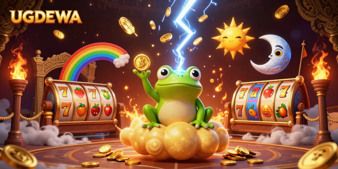 UGDEWA unleashes a vibrant casino scene with golden coins and dynamic slot elements.