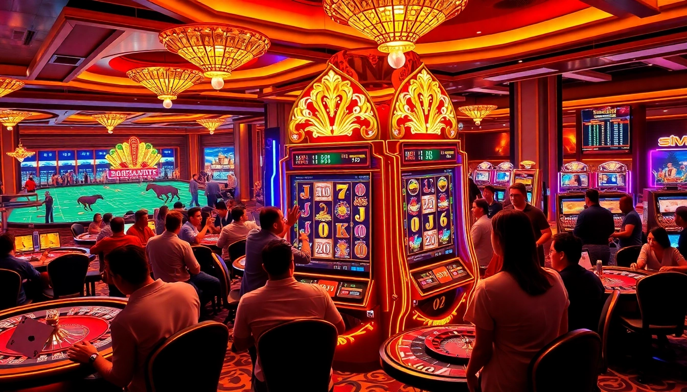 Experience excitement at a vibrant slot88 machine in a luxurious casino with cheering players.