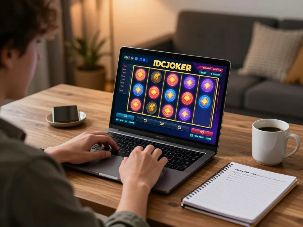 Engaging online slot gaming with IDCJOKER at home, showcasing immersive experience.