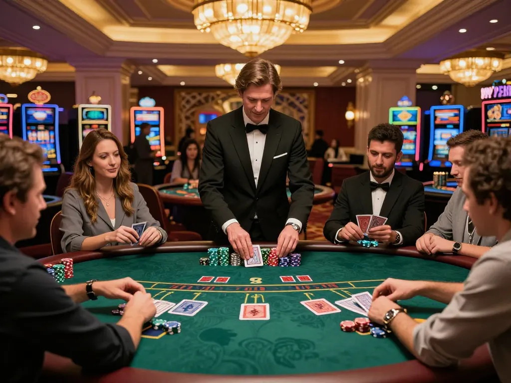 Players engaged in a strategic blackjack game at uu88 casino, showcasing tension and excitement.