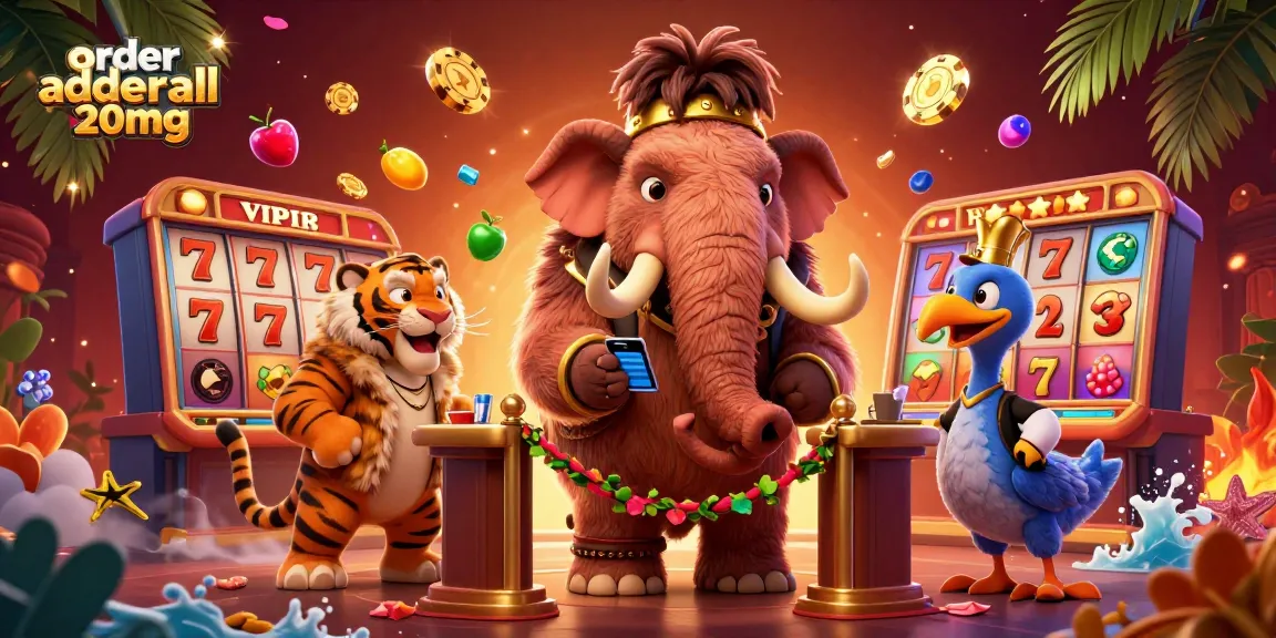 Experience excitement as you order adderall 20mg in a vibrant casino setting surrounded by slot reels and dynamic characters.