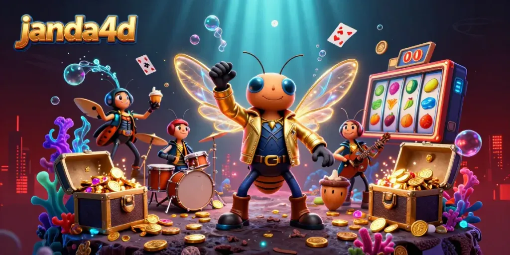 Permainan slot janda4d menyajikan cicada rock star dengan elemen kasino yang cerah.