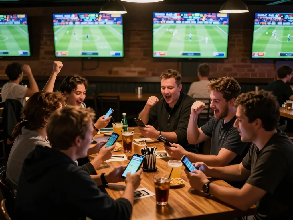 Engaged sports fans placing bets and enjoying live matches at i9bet