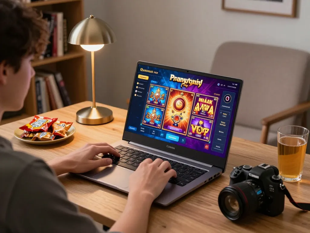 Engaging gameplay of Pragmaticplay slots in a cozy online gaming setup.