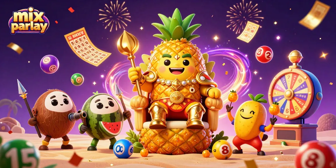Engage with the mix parlay betting scene featuring a golden pineapple king and dynamic casino elements.