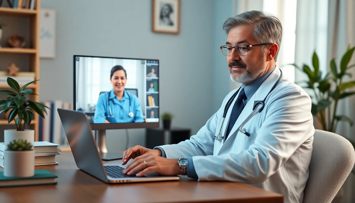 Engaging online urgent care doctor visit with a physician assisting a patient through a virtual consultation.