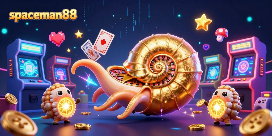 Spin the roulette with spaceman88 in this vibrant 3D casino scene filled with game machines.