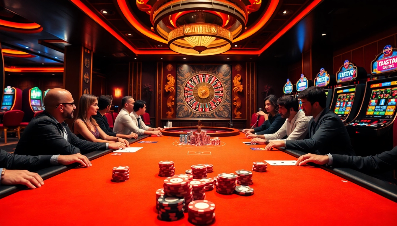 Exciting poker game at GG88 casino with players and vibrant atmosphere.