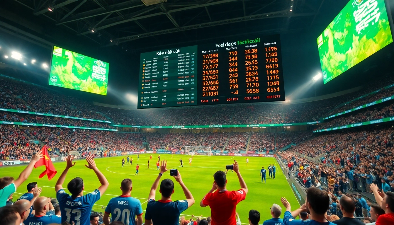 Engaging kèo nhà cái display in an energetic football stadium during live betting.