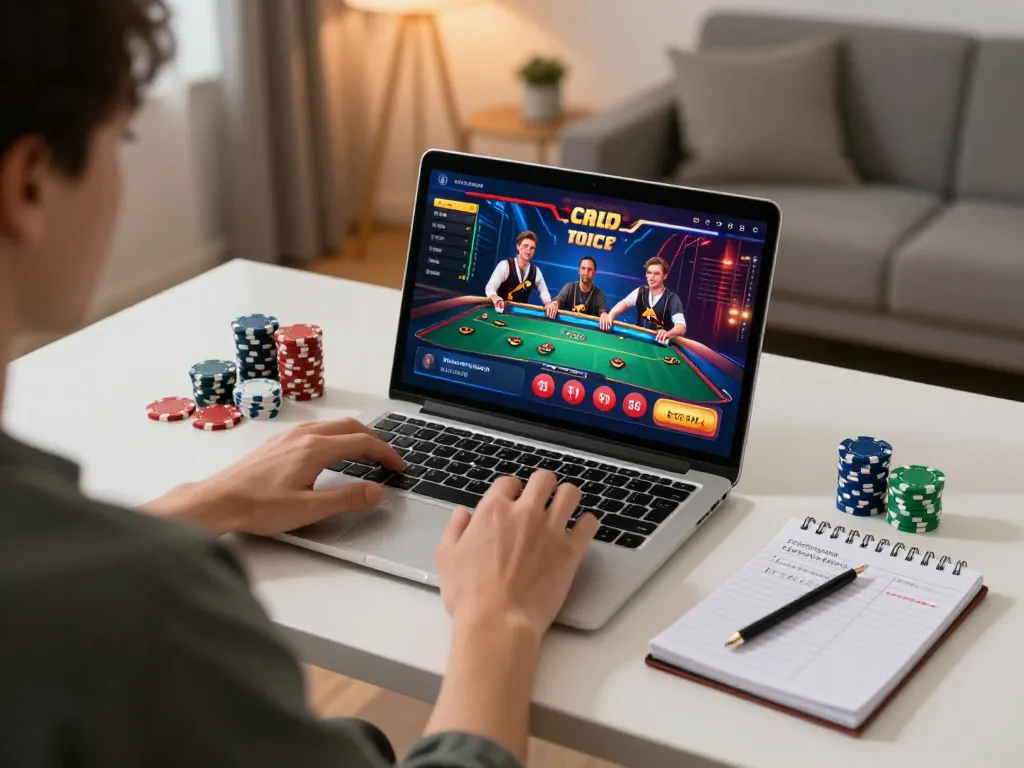 Player enjoying live casino games on au88 with vibrant screen and poker chips.
