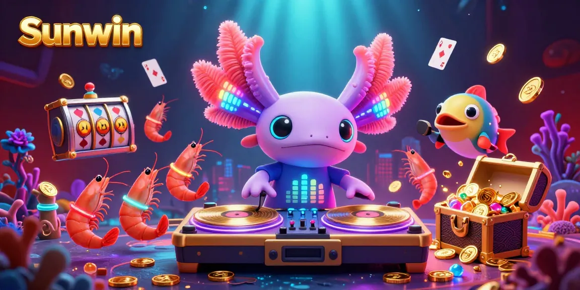 Sunwin's vibrant 3D casino illustration showcasing a lively underwater DJ scene with casino elements, engaging players in gaming excitement.