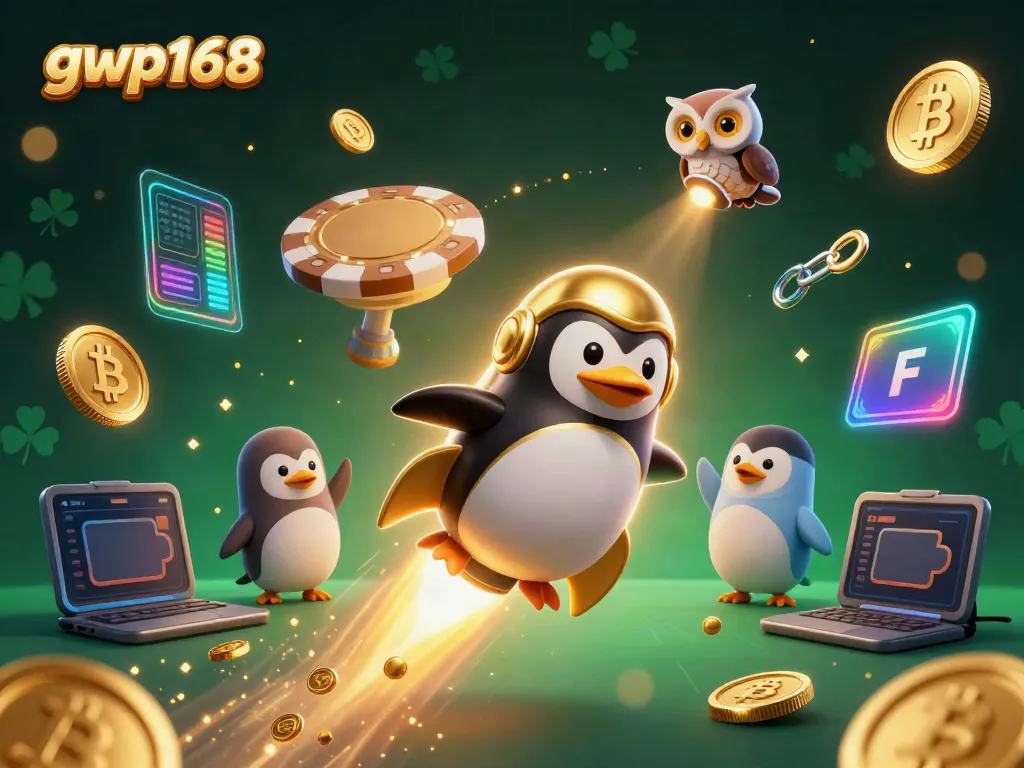 Menghadirkan gwp168, penguin emas bertenaga roket menjelajahi ruang angkasa di kasino futuristik.