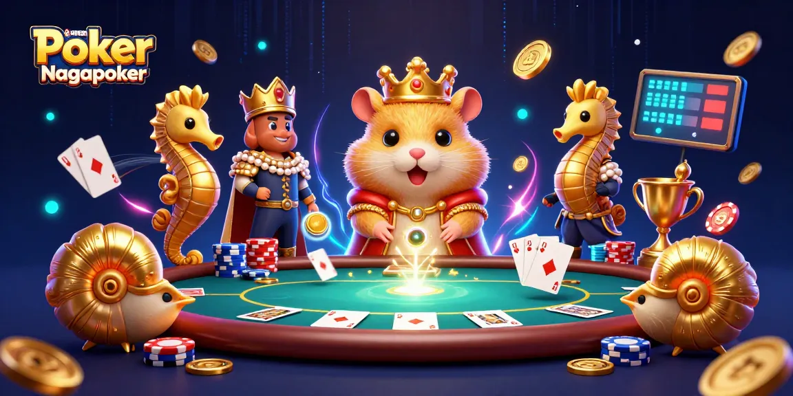 Experience Poker Online Uang Asli Nagapoker with a dynamic illustration of a hamster king at the poker table.