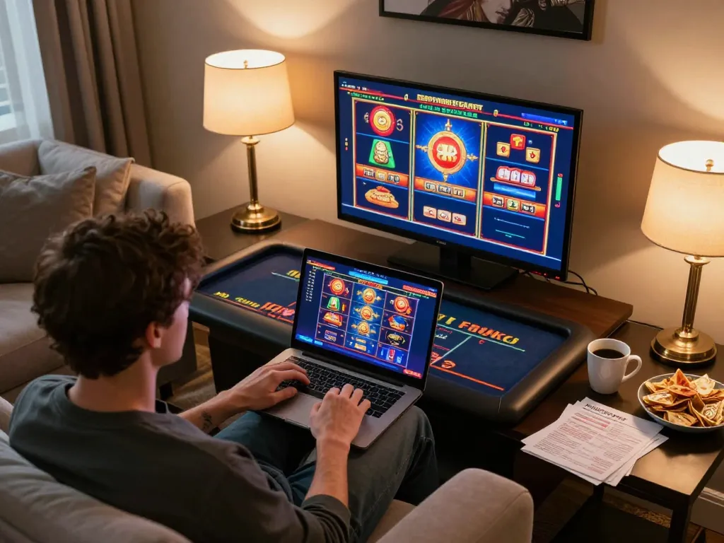 Engaging with 98win online casino from the comfort of a stylish home gaming setup.