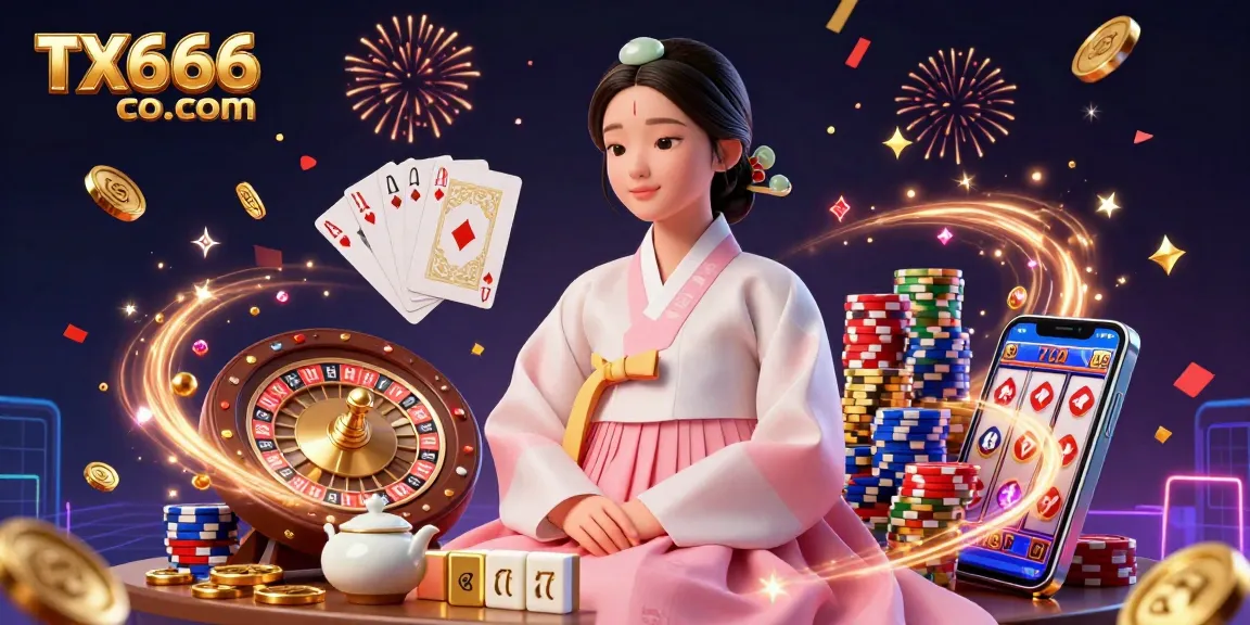 Experience the excitement at TX666 co com with energetic Asian-themed casino elements including a beautiful dealer, spinning roulette, and vibrant gaming symbols.