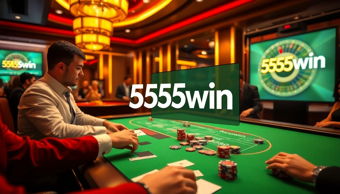 Players engaging at a vibrant 555win gaming table, embracing the excitement of online gambling.