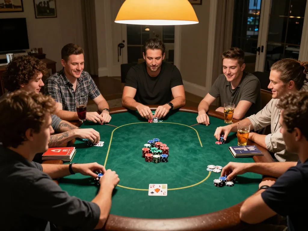 A group of friends enjoying a poker game at home, showcasing interactions and strategies on 99ok platform.