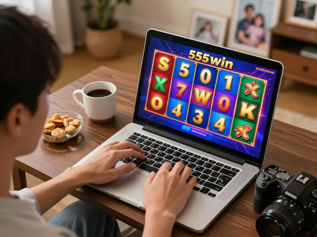 Spin the reels at 555win with an exciting online slots session from home, emphasizing comfort and strategy.