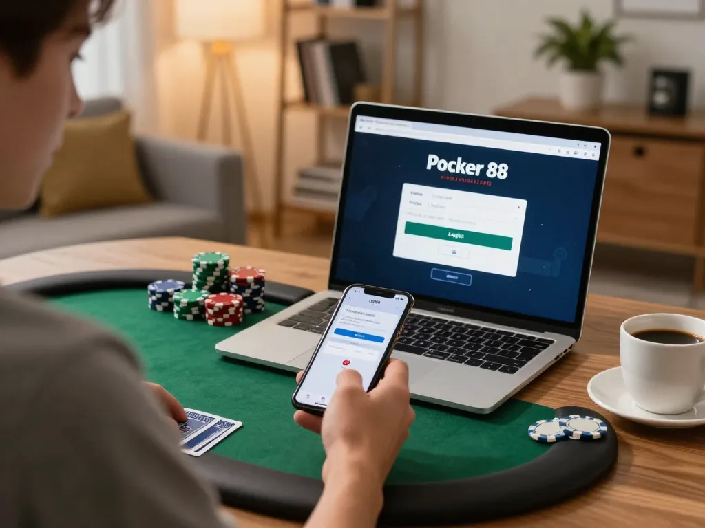 Engaging with Poker 88 Login on smartphone during online poker session.