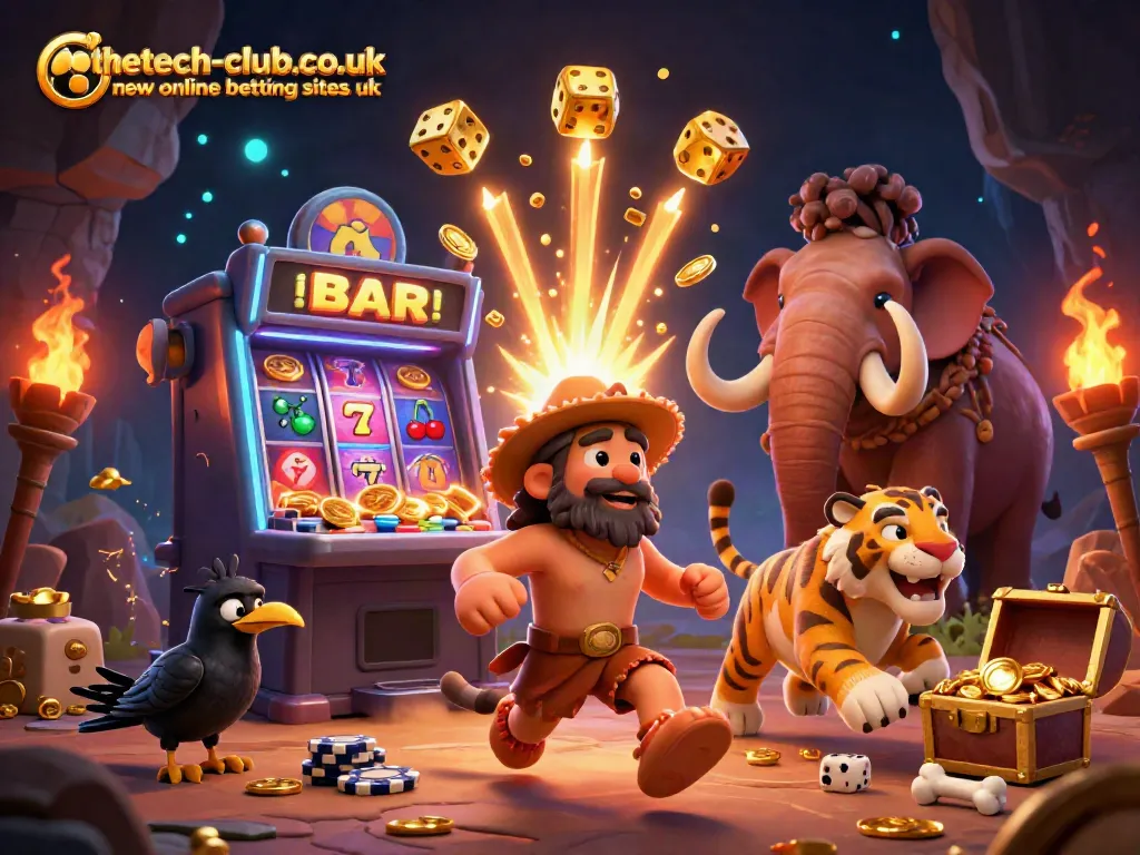 Experience the thrill of thetech-club.co.uk new online betting sites uk with vibrant cartoon caveman casino scene.