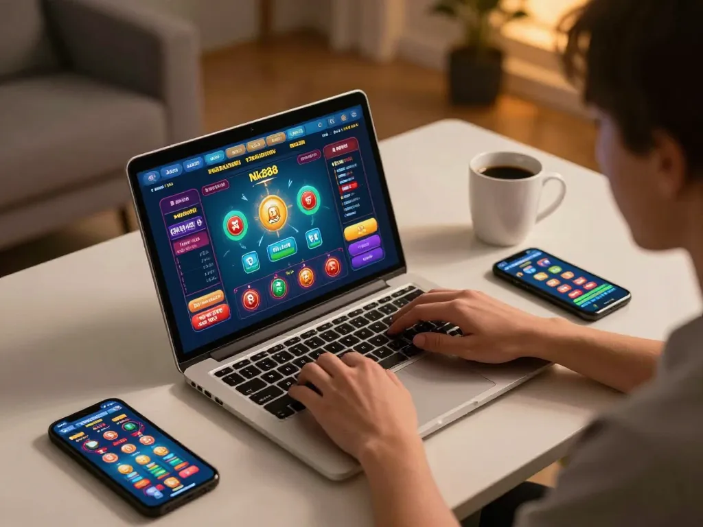 Engaging gameplay on Nk888 platform shown on laptop, highlighting online casino experience.