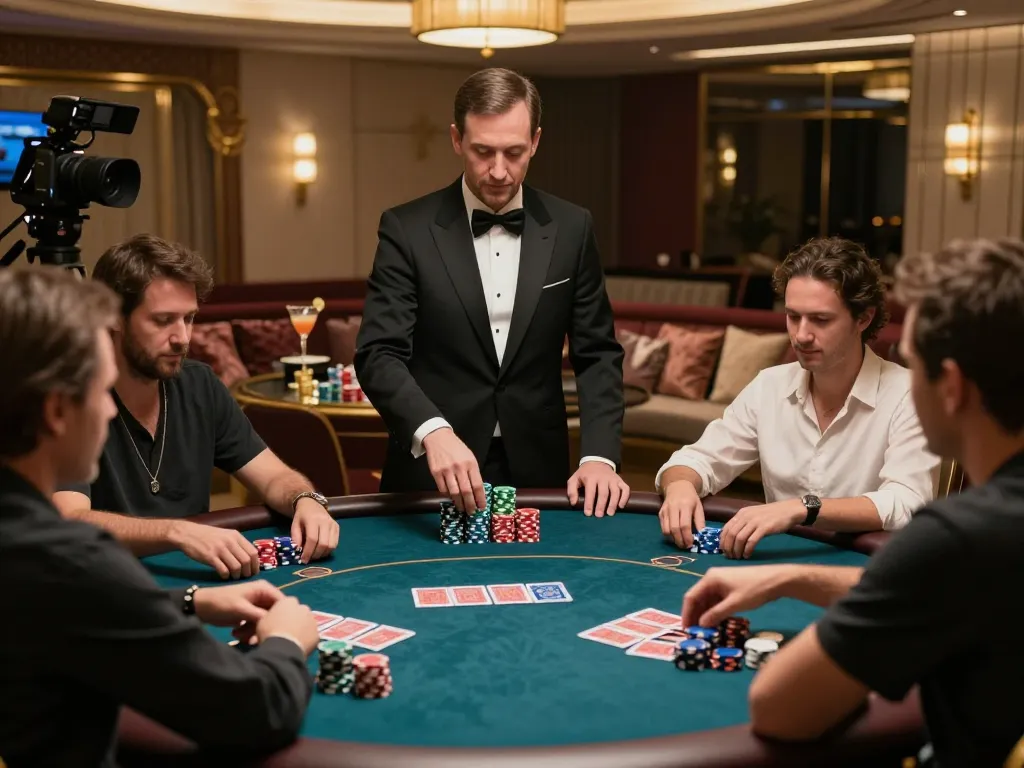 Luck8 VIP players enjoying high-stakes poker in a luxurious casino setting