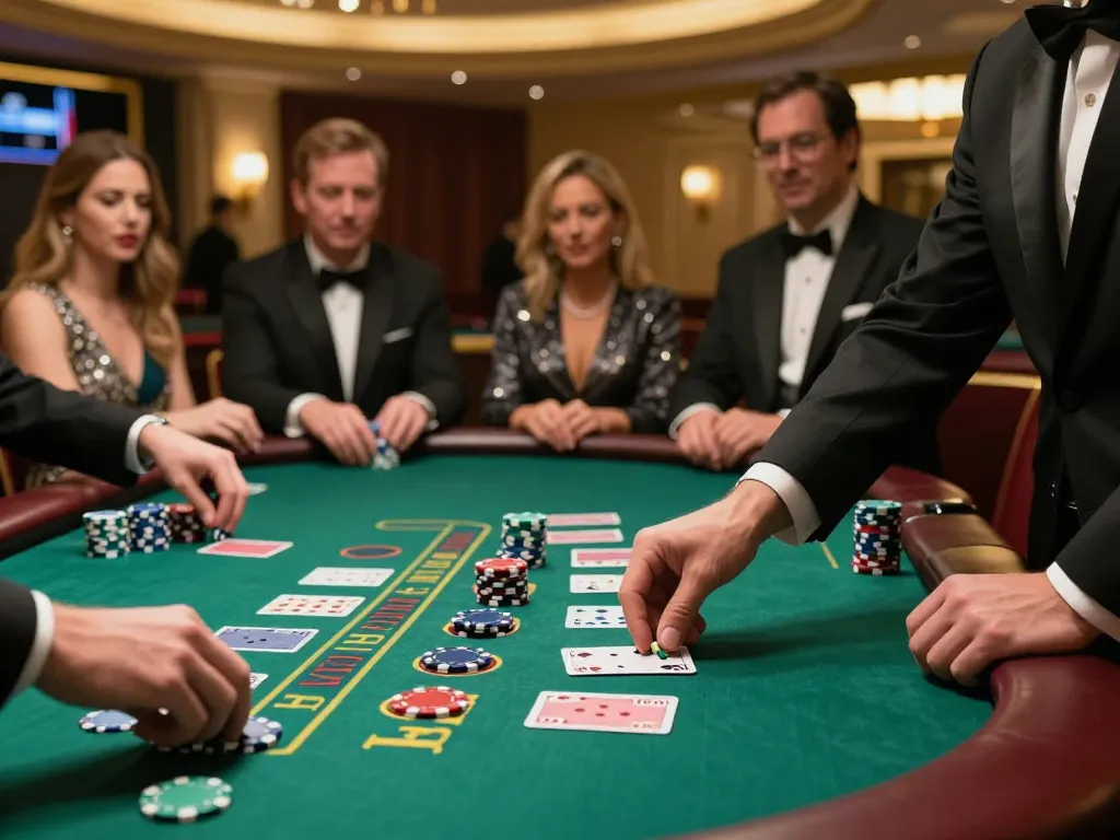 Player engaging in high-stakes blackjack, showcasing links to win with 링크모음 at a luxurious casino.