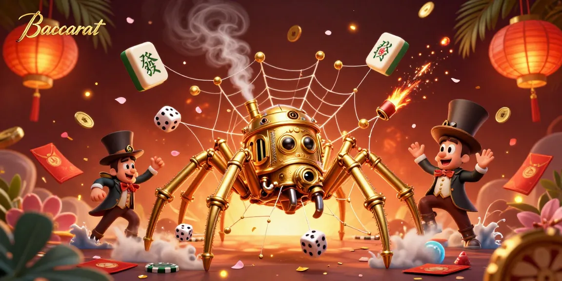 Baccarat enthusiasts caught in a dynamic 3D gambling scene with steampunk elements and vibrant decorations.