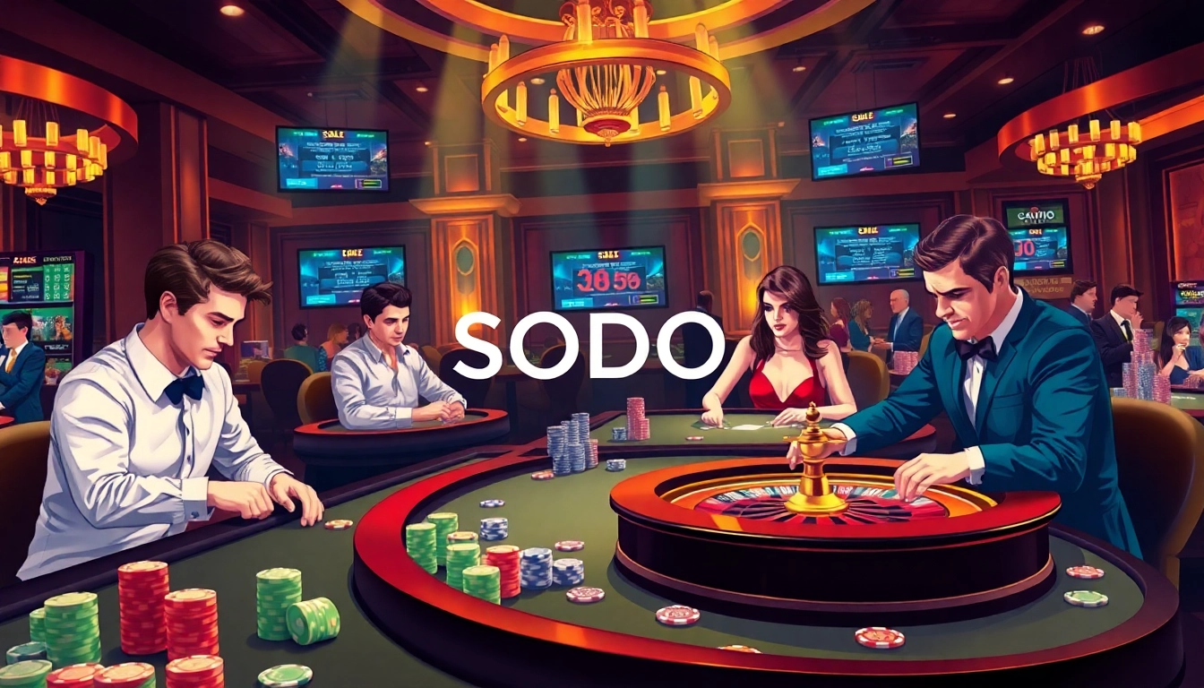 SODO casino scene featuring luxurious tables, chips, and players immersed in excitement.