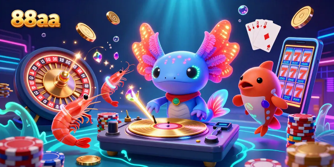 Experience the thrilling atmosphere of 88aa with a neon-themed underwater casino featuring vibrant characters and dazzling game elements.
