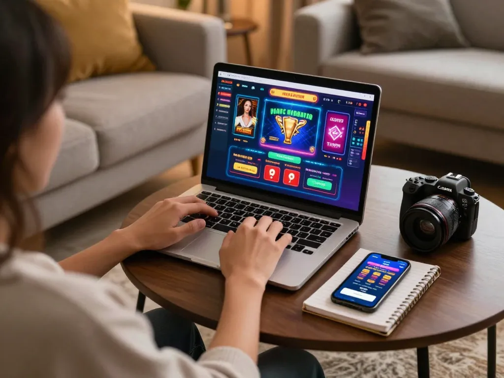MB66 online gaming experience with user engaged on laptop while tracking bets in cozy setting
