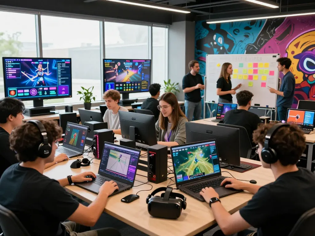 Team collaborating at https://kjc.onl/ in vibrant international gaming hub, showcasing digital gaming platforms and energizing atmosphere.