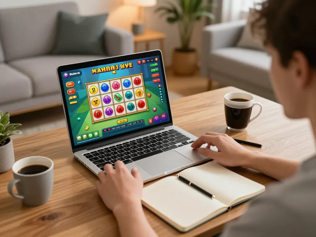 Engaging in online Mahjong slot gameplay, showcasing situs slot mahjong strategies and responsible gambling.