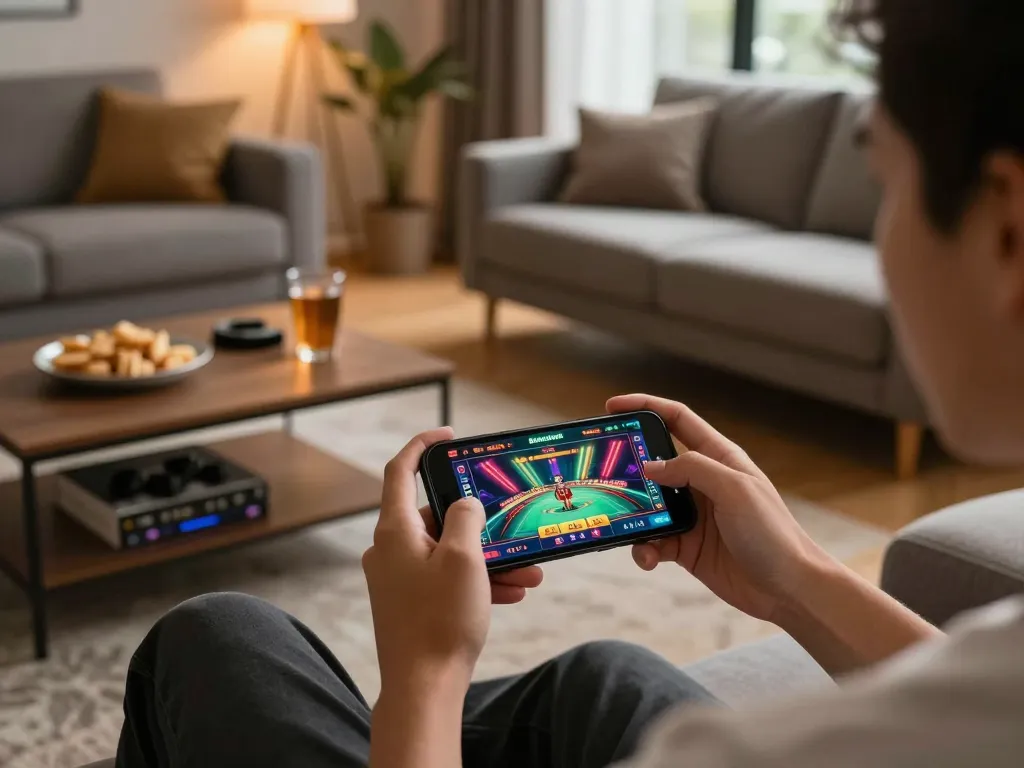 Experience the thrill of mobile gaming with Betbdt as a player engages with an interactive casino app.