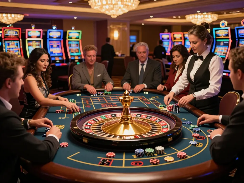 IWIN68 players placing bets on a roulette table, showcasing dynamic casino excitement.