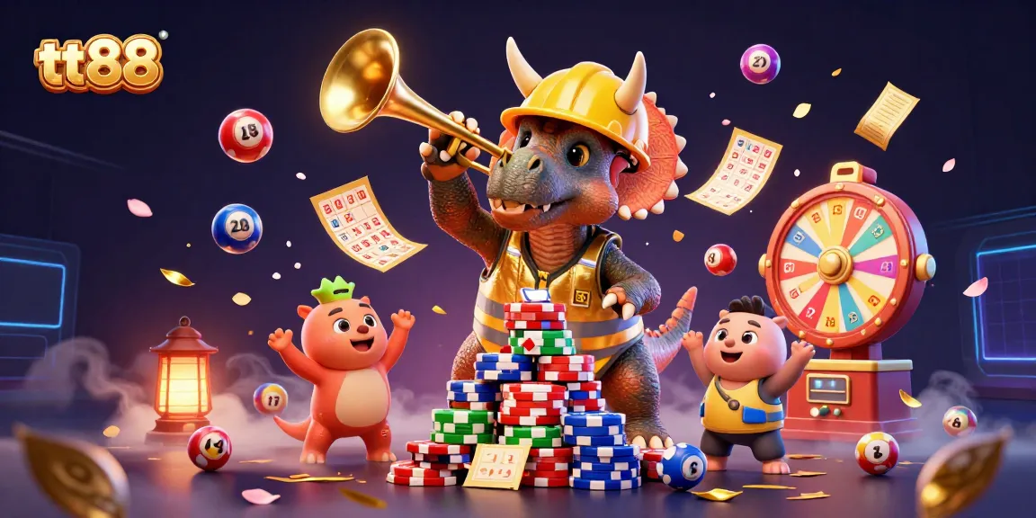 Engage in thrilling gaming experiences at tt88 with a vibrant casino scene featuring a triceratops and parasaurolophus.