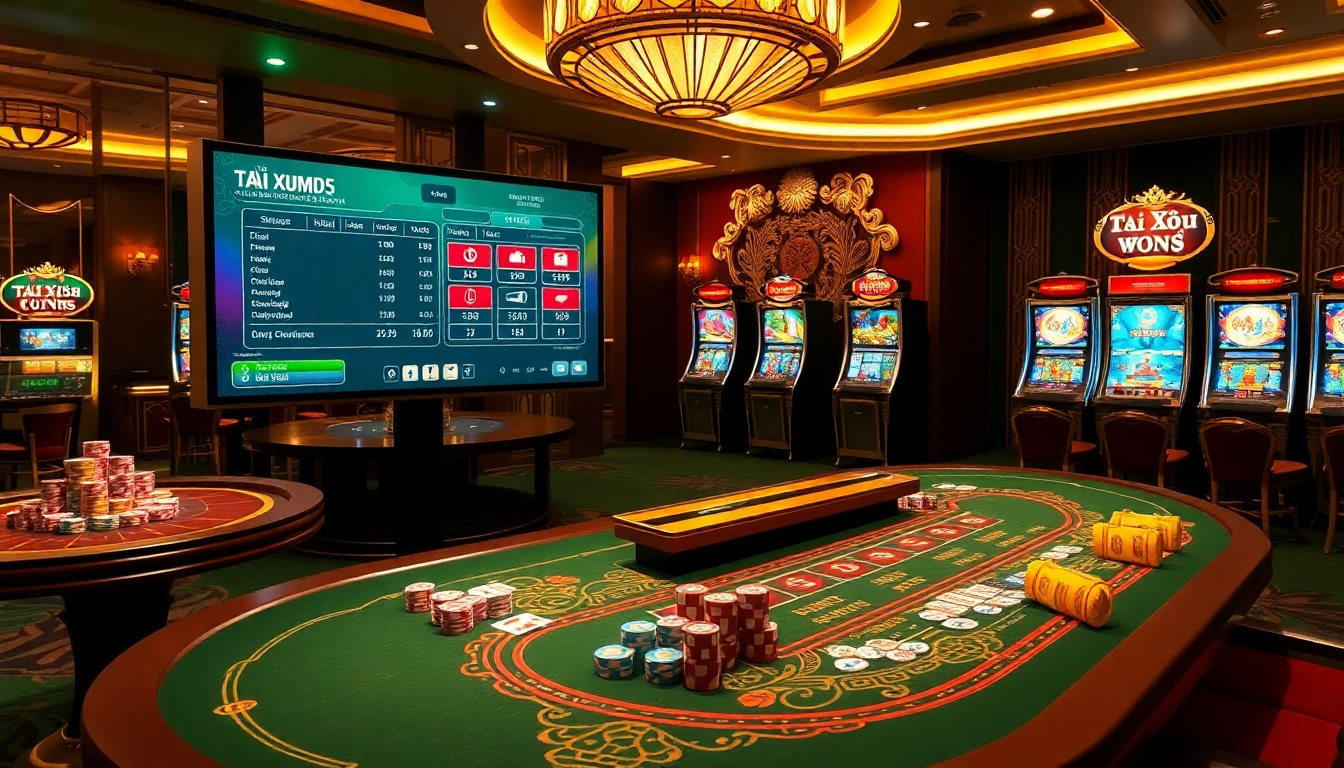 Players enjoying a dynamic Tài Xỉu MD5 online experience at a luxurious casino setting.