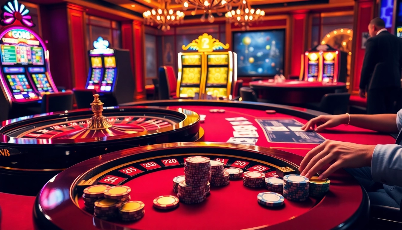 GO8-themed casino scene with luxury roulette and poker elements in vibrant colors.