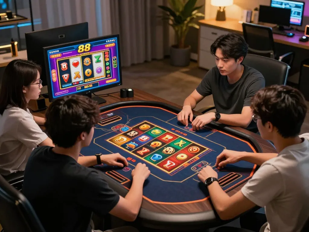 Engaged players strategizing over slot88 gaming session on their screens.