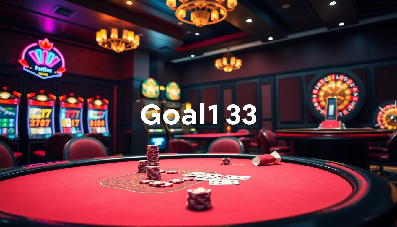 Engaging poker action at Goal123 casino featuring vibrant chips and an elegant dealer.