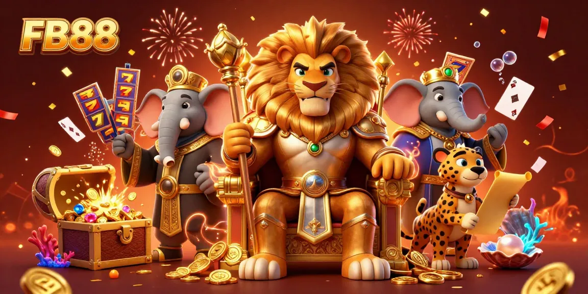 Play and win at FB88 with vibrant characters and exciting gambling elements in this casino illustration.