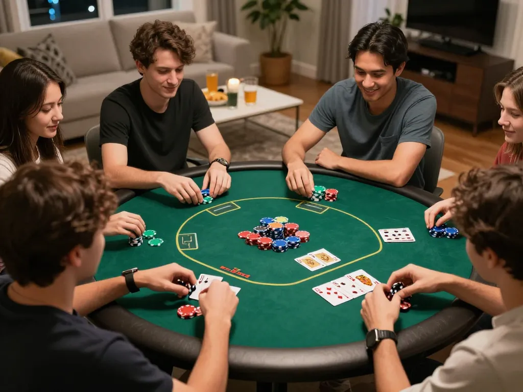 Zood24 poker game in a cozy home setting while players engage in strategy and fun.