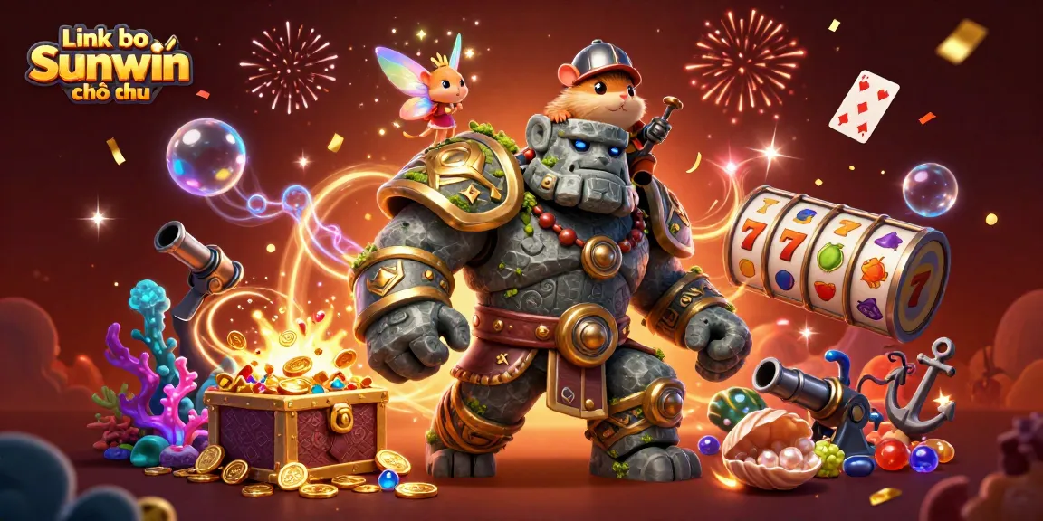 Experience the excitement of gambling with Link vào Sunwin chính thức featuring animated characters in a whimsical casino setting.