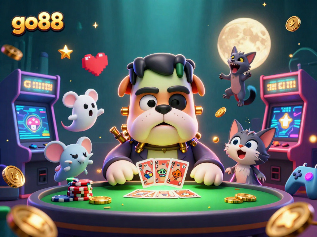 Experience go88's thrilling atmosphere with a vibrant 3D cartoon casino scene featuring unique characters and engaging game elements.