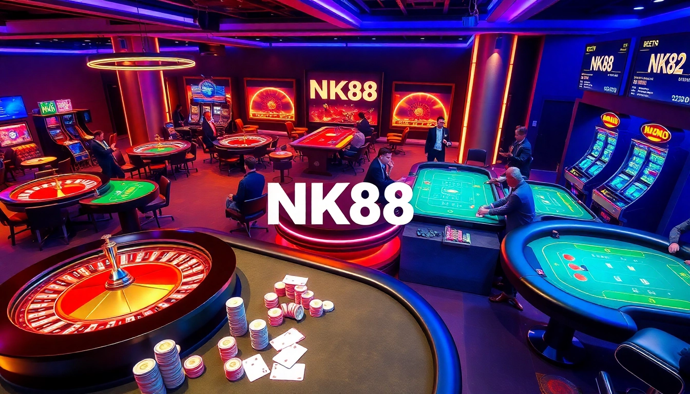 NK88 gaming experience with vibrant casino elements showcasing excitement and professionalism.