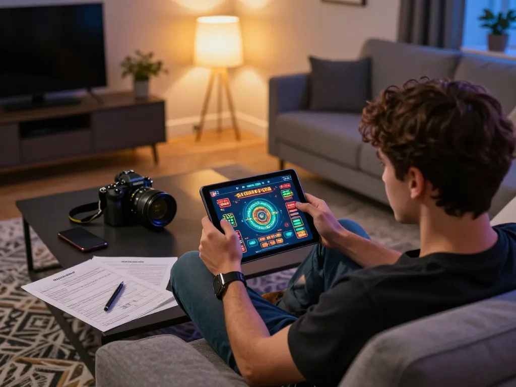 Player engaging with the BL555 online casino interface on a tablet, illustrating modern gaming