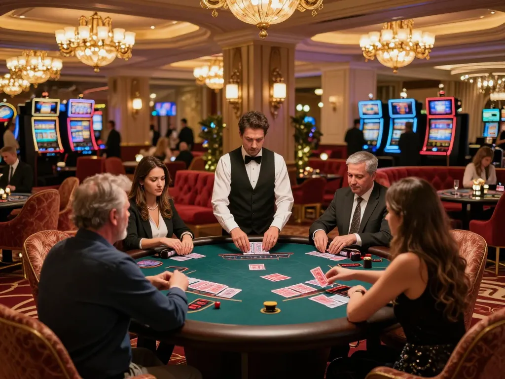 Players engaging in baccarat at GEM88 casino, showcasing a bustling gaming atmosphere.