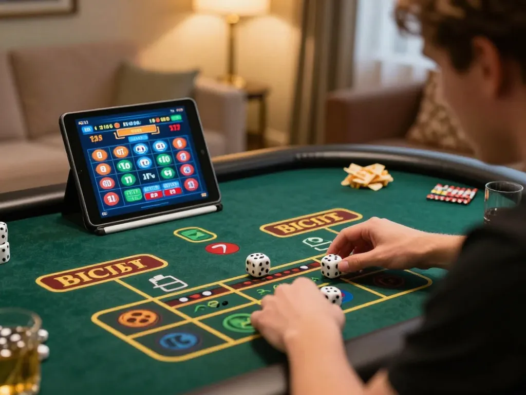 Sicbo players rolling dice in a vibrant online casino setup