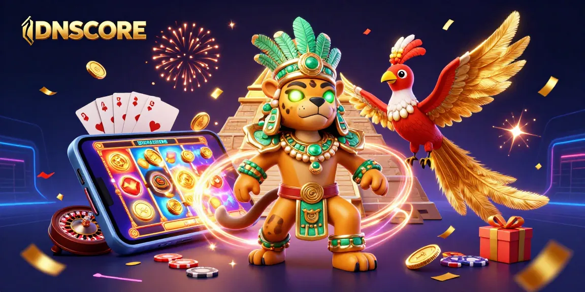 Play exciting slot games with IDNSCORE, featuring dynamic characters and vibrant casino elements.