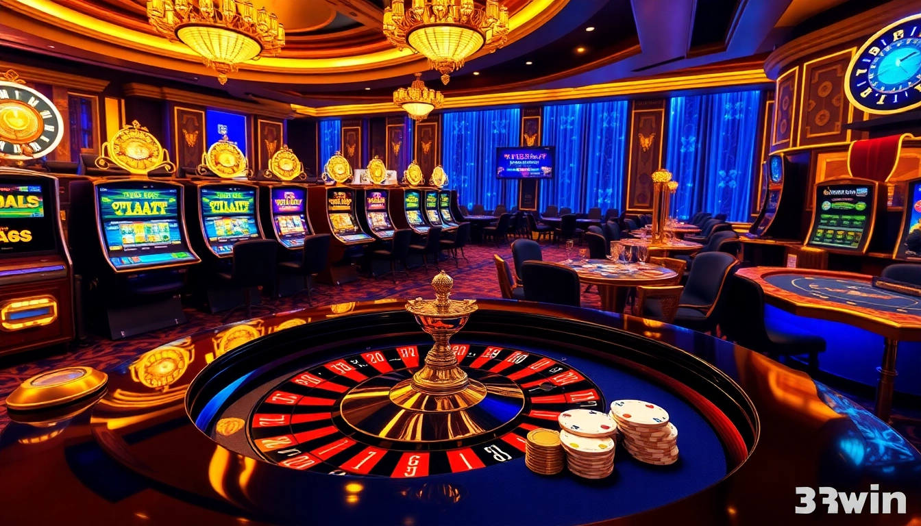 High-stakes players enjoying thrilling games at 33win’s luxurious casino.